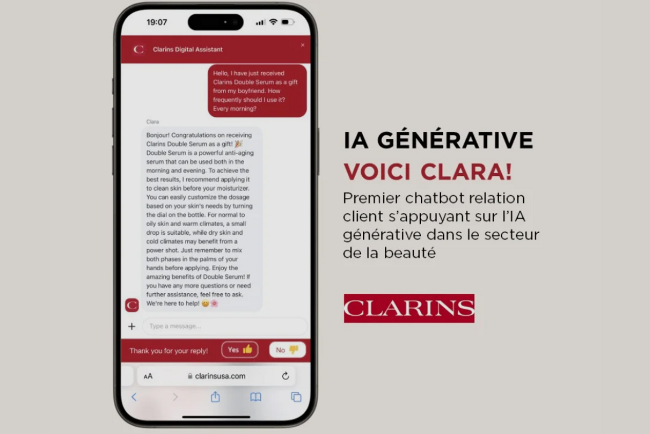 clara clarins ia g&eacute;n&eacute;rative chatbot